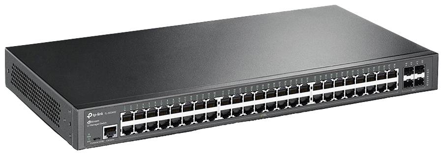 Ein Netzwerk-Switch mit mehreren Ethernet-Ports, geeignet für das Verbinden von zahlreichen Geräten in einem lokalen Netzwerk.