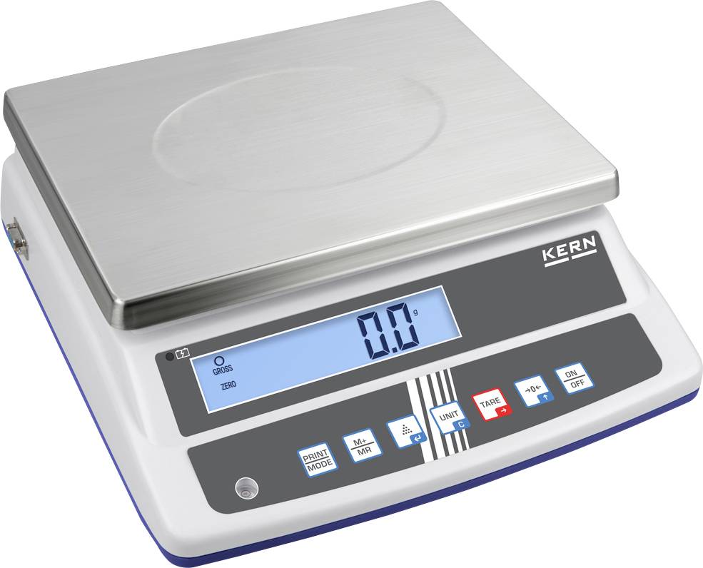 Elektronische Waage mit Digitalanzeige zeigt '0.0' an. Edelstahlplattform oben, Bedientasten darunter. Geeignet zum Wiegen kleiner Gegenstände.