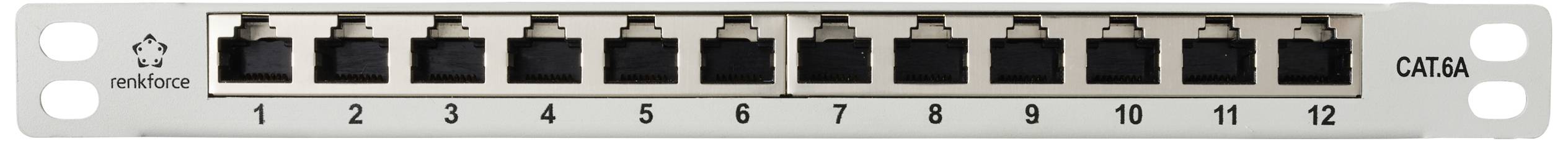 Renkforce RF-4996628 12 Port Patch-Panel 254mm (10") CAT 6a 0.5 HE Grau Bestückt