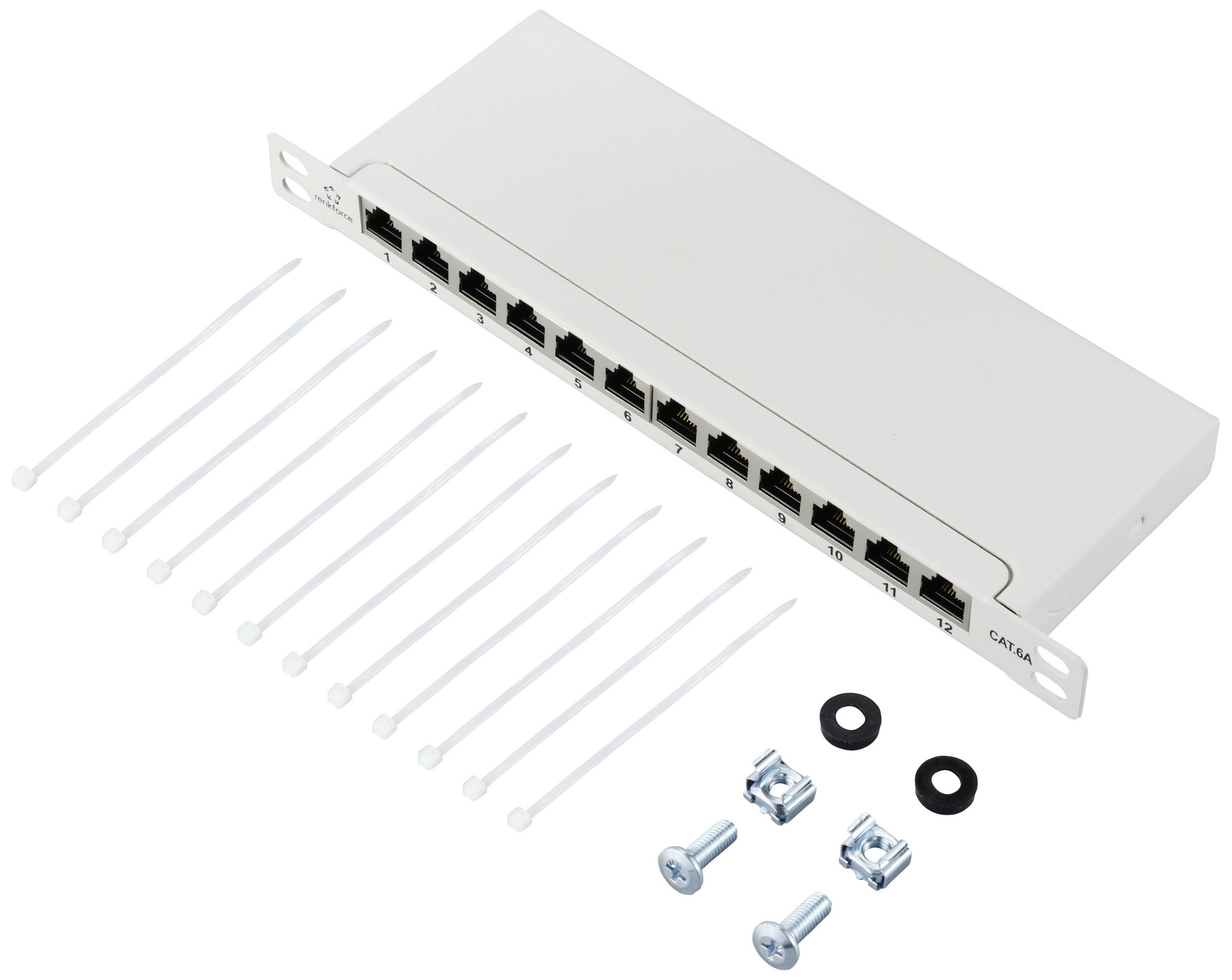 Renkforce RF-4996628 12 Port Patch-Panel 254mm (10") CAT 6a 0.5 HE Grau Bestückt