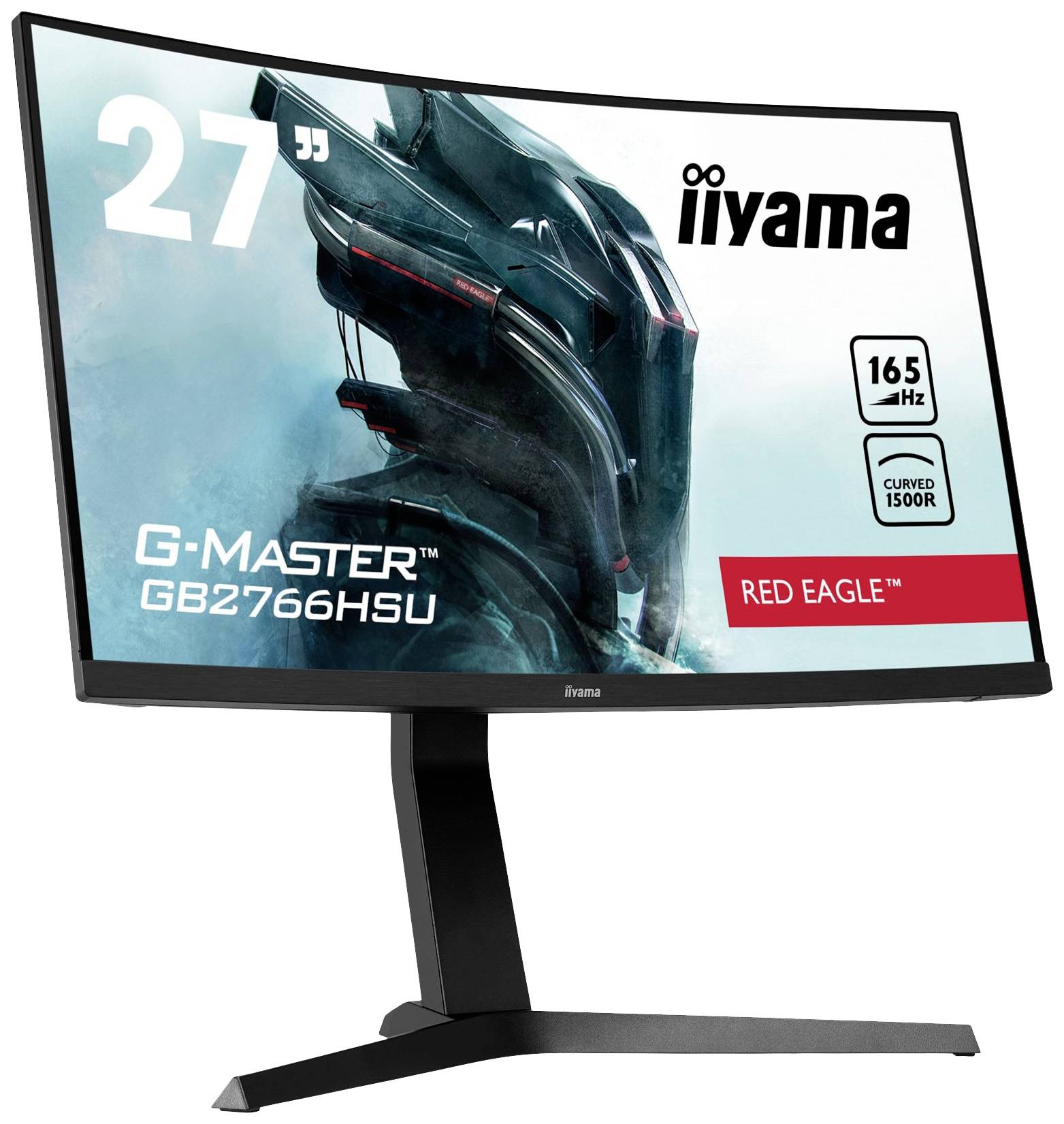 Ein 27-Zoll gebogener Gaming-Monitor von iiyama, Modell G-Master GB2766HSU Red Eagle, mit 165 Hz Bildwiederholrate.