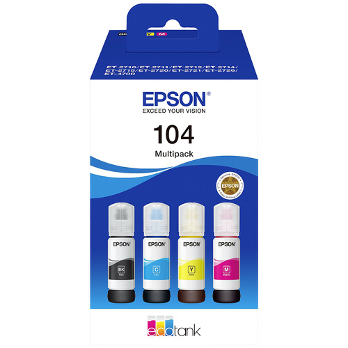 Epson C13T00P640 104 EcoTank Multipack Nachfülltinte Passend für Geräte des Herstellers: Epson Schwarz, Cyan, Gelb, Magenta 260ml