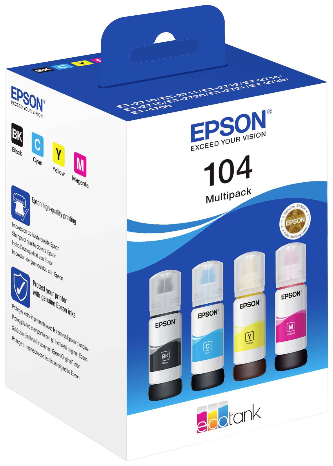 Epson C13T00P640 104 EcoTank Multipack Nachfülltinte Original Schwarz, Cyan, Gelb, Magenta 260ml