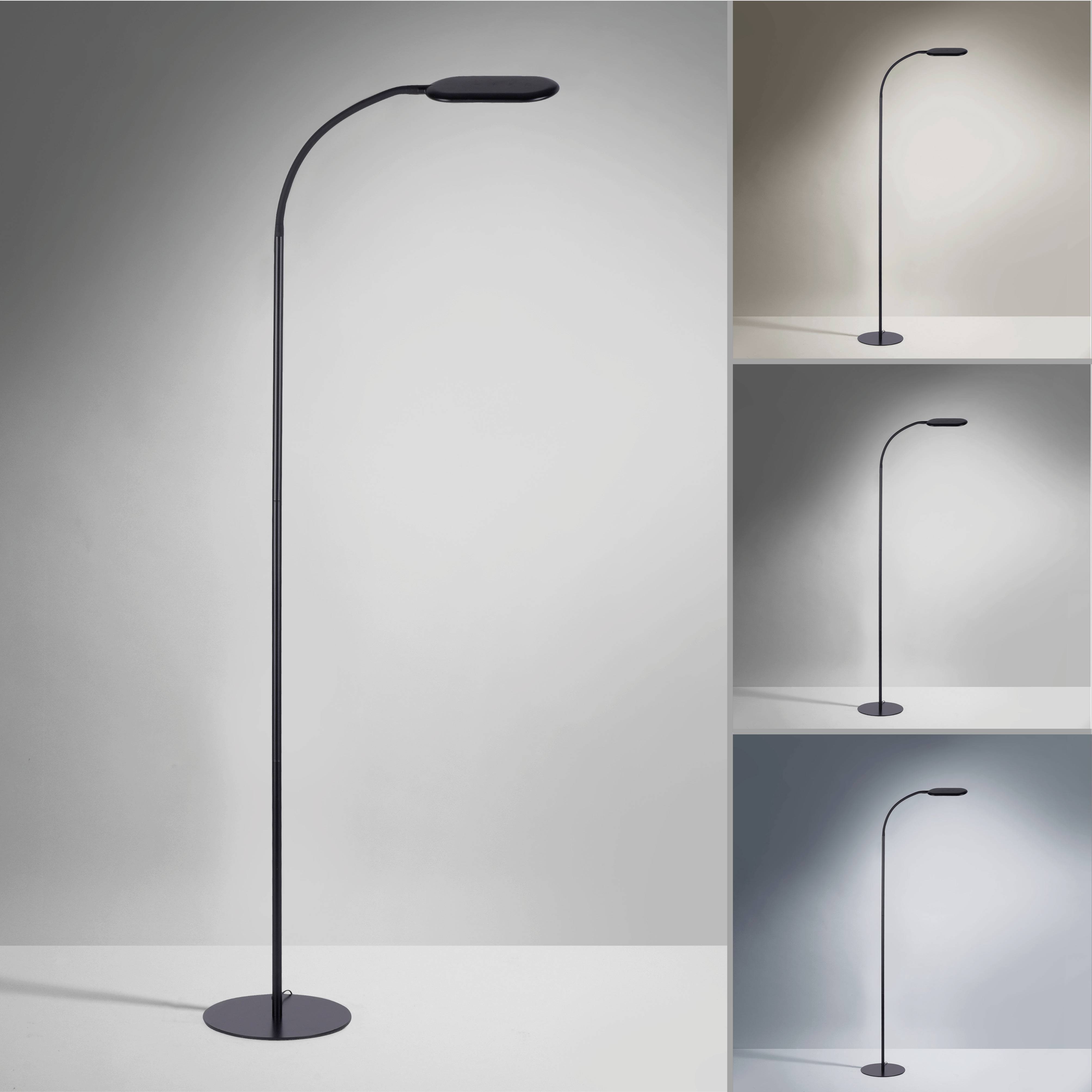 Schlanke, moderne Stehlampe in verschiedenen Beleuchtungsfarben: warmweiß, neutralweiß und kaltweiß. Ideal zur Raumbeleuchtung.