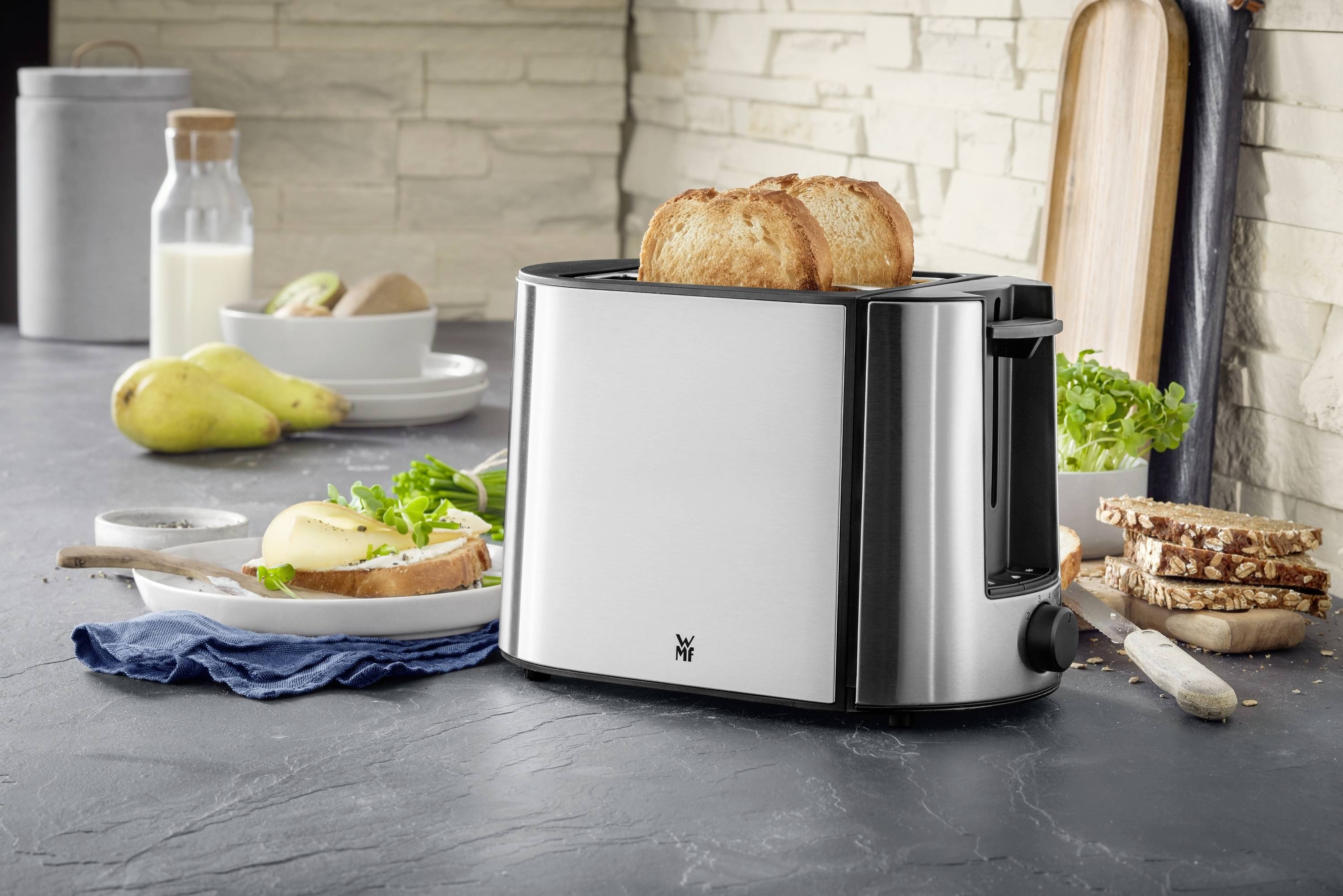 WMF Bueno 2-0414130011, 2 Scheibe(n), Schwarz, Silber, Edelstahl, Tasten, Niveau, Drehregler, CE, 870 W