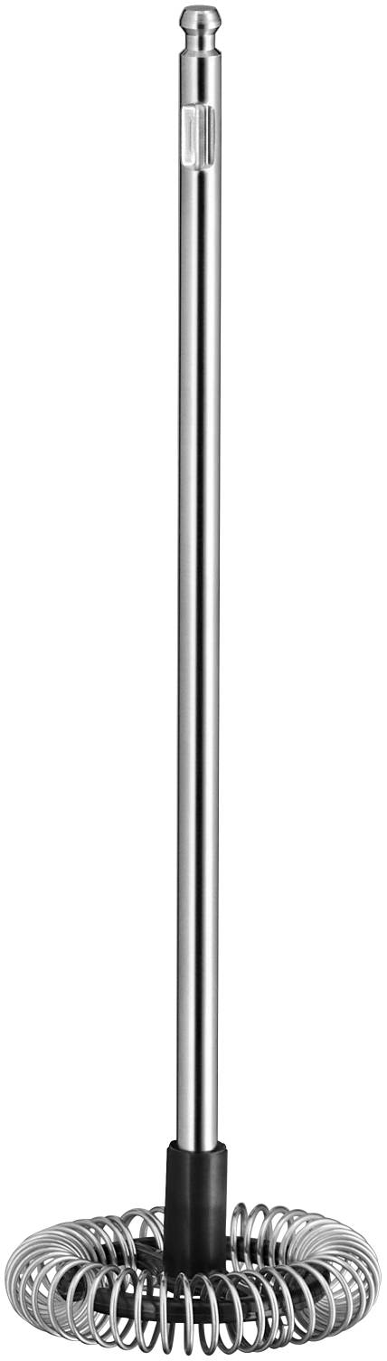 Metallschaumkelle mit spiralförmigem Kopf und langem Griff, hauptsächlich für die Küche oder das Mischen von Flüssigkeiten verwendet.