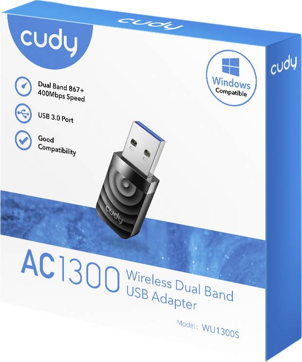 CUDY WU1300S, Kabellos, USB, WLAN, Wi-Fi 5 (802.11ac), 867 Mbit/s, Schwarz
