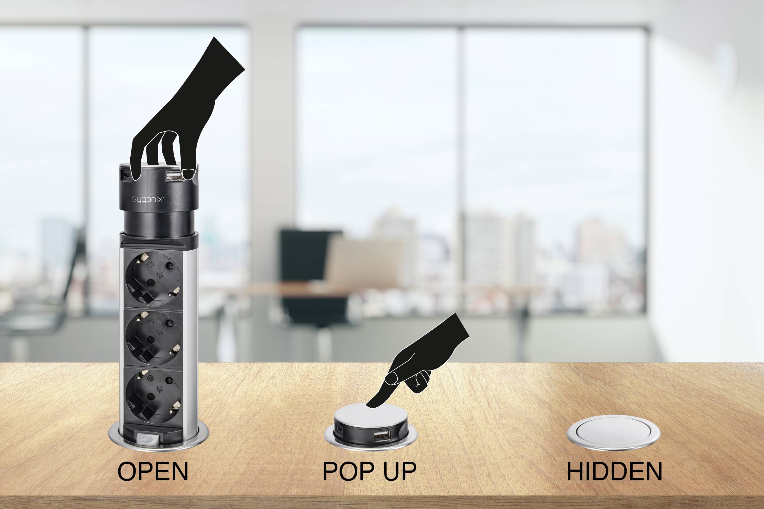 Sygonix SY-4997104 Steckdosenturm Schwarz, Edelstahl Schutzkontakt 1St.