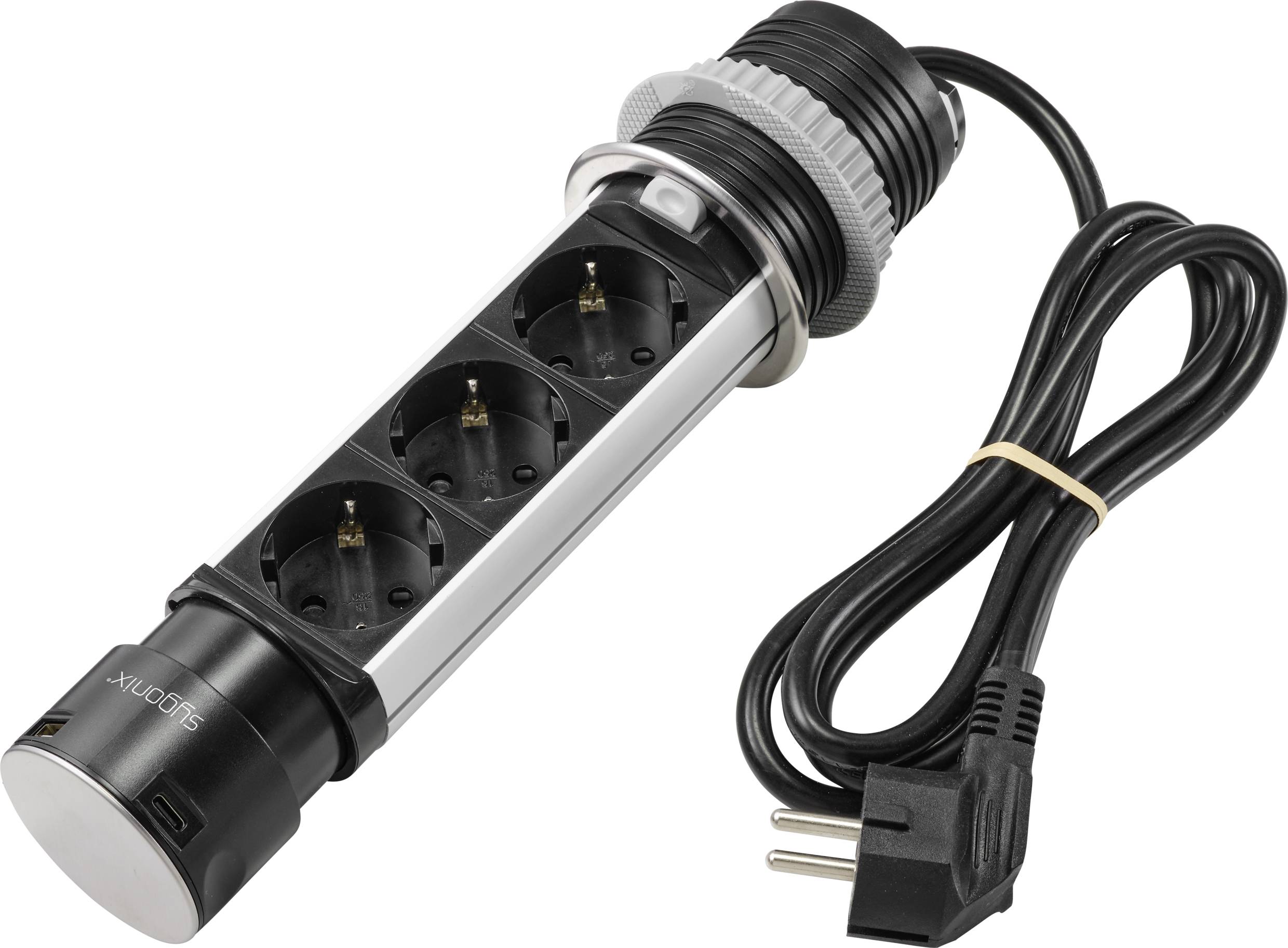 Sygonix SY-4997104 Steckdosenturm Schwarz, Edelstahl Schutzkontakt 1St.
