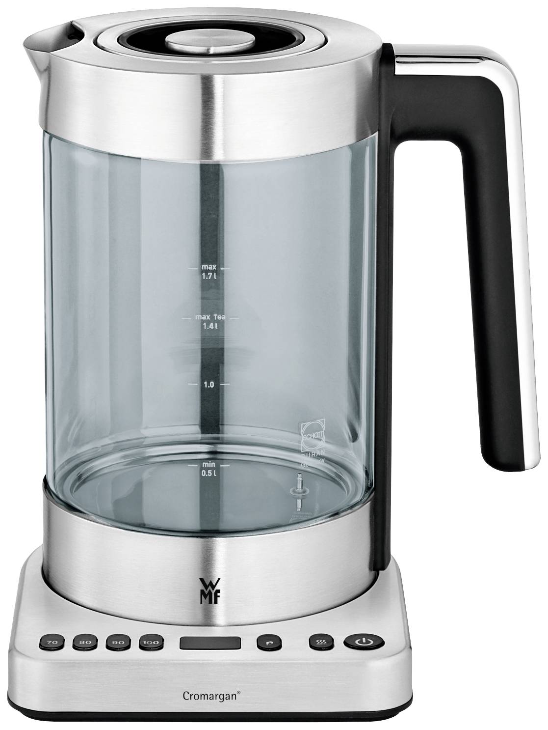 WMF Lono Wasserkocher schnurlos, mit Display Glas, Cromargan Fassungsvermögen: 1.7 l