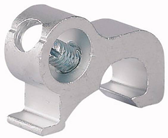 Metallisches Bauteil mit zylindrischem Loch und seitlicher Rillenöffnung, vermutlich zur Befestigung von Schrauben oder Verbindungen.