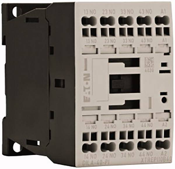 Ein weiß-graues elektrisches Schütz von Eaton, Modell 'XTEP1D964Q'. Es hat mehrere Anschlussklemmen und eine quadratische Form.