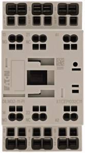 Ein elektrisches Bauteil mit mehreren Anschlüssen und Beschriftungen auf der Vorderseite. Oben links steht 'Eaton'.