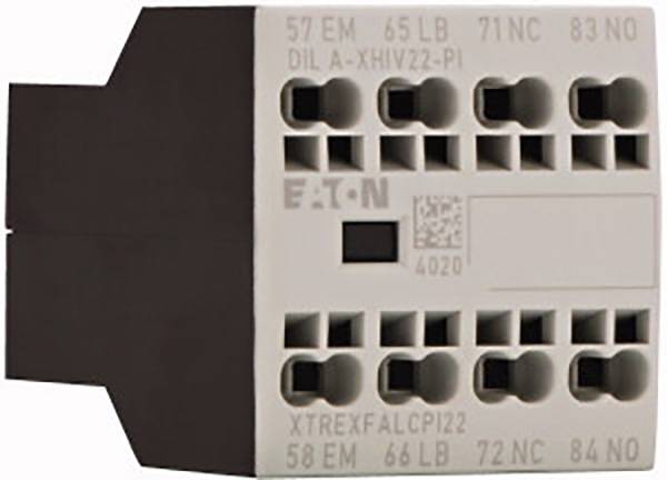 Ein elektrisches Steckmodul mit mehreren Anschlüssen und aufgedruckten Beschriftungen. Geeignet für industrielle Anwendungen.
