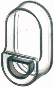 Ein transparenter, ovaler Kunststoffbehälter mit einer Öffnung am unteren Ende.