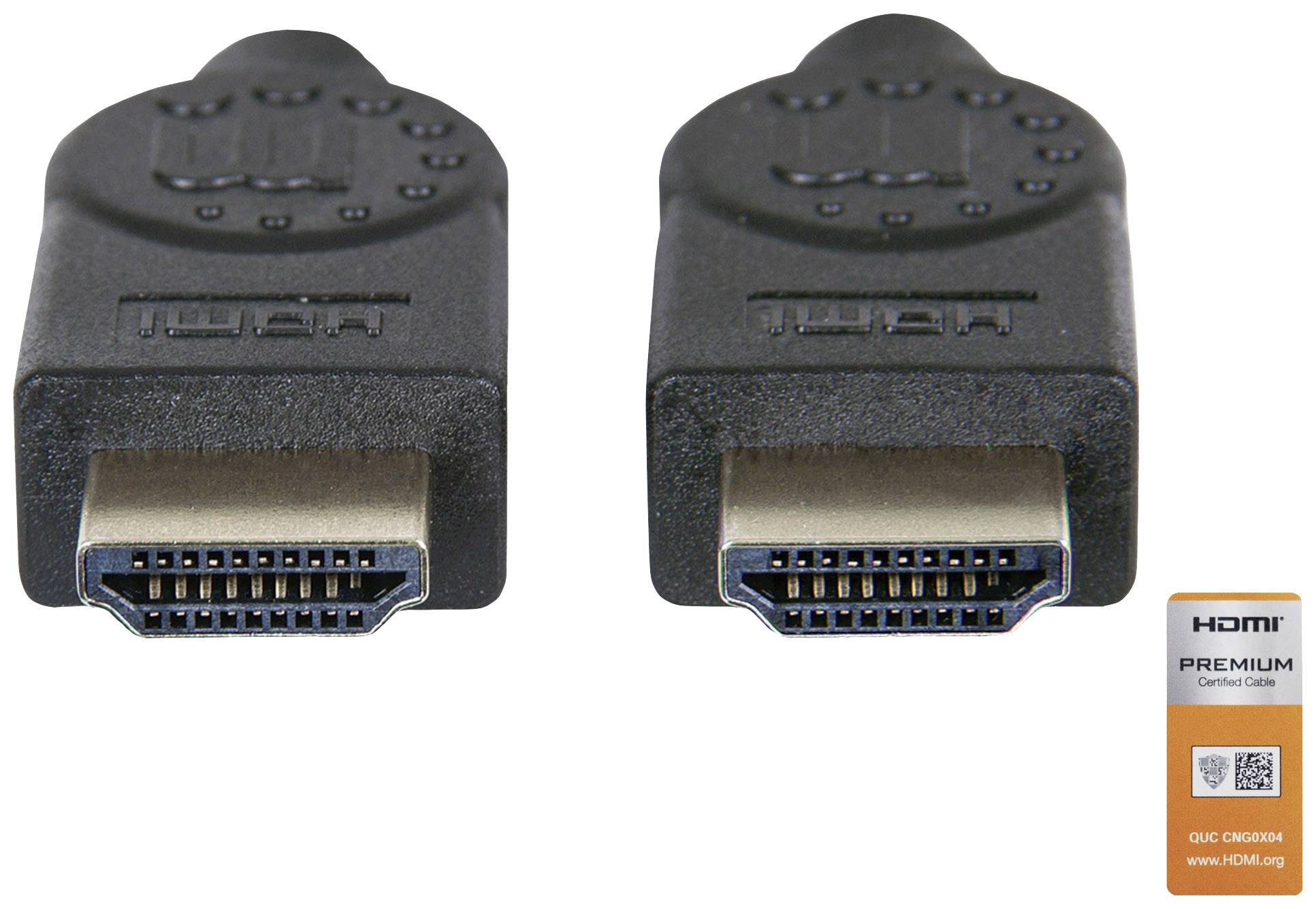 Manhattan HDMI Anschlusskabel HDMI-A Stecker, HDMI-A Stecker 1.80 m Schwarz 355346 Audio Return Channel, vergoldete Steckkontakte HDMI-Kabel