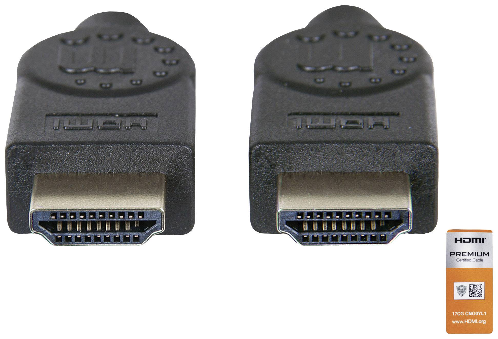 Manhattan HDMI Anschlusskabel HDMI-A Stecker, HDMI-A Stecker 1.00m Schwarz 354837 4K UHD, Audio Return Channel, vergoldete