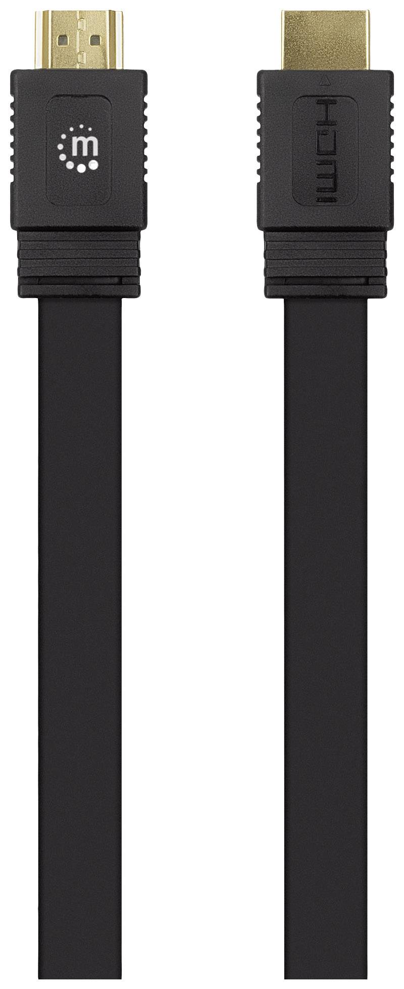 Manhattan HDMI Anschlusskabel HDMI-A Stecker, HDMI-A Stecker 0.50m Schwarz 355599 4K UHD, doppelt geschirmt, flach, Flach