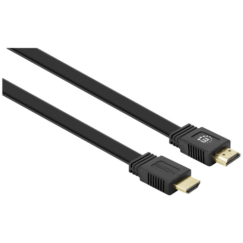 Manhattan HDMI Anschlusskabel HDMI-A Stecker, HDMI-A Stecker 2.00m Schwarz 355612 doppelt geschirmt, flach, Flache Ausführung