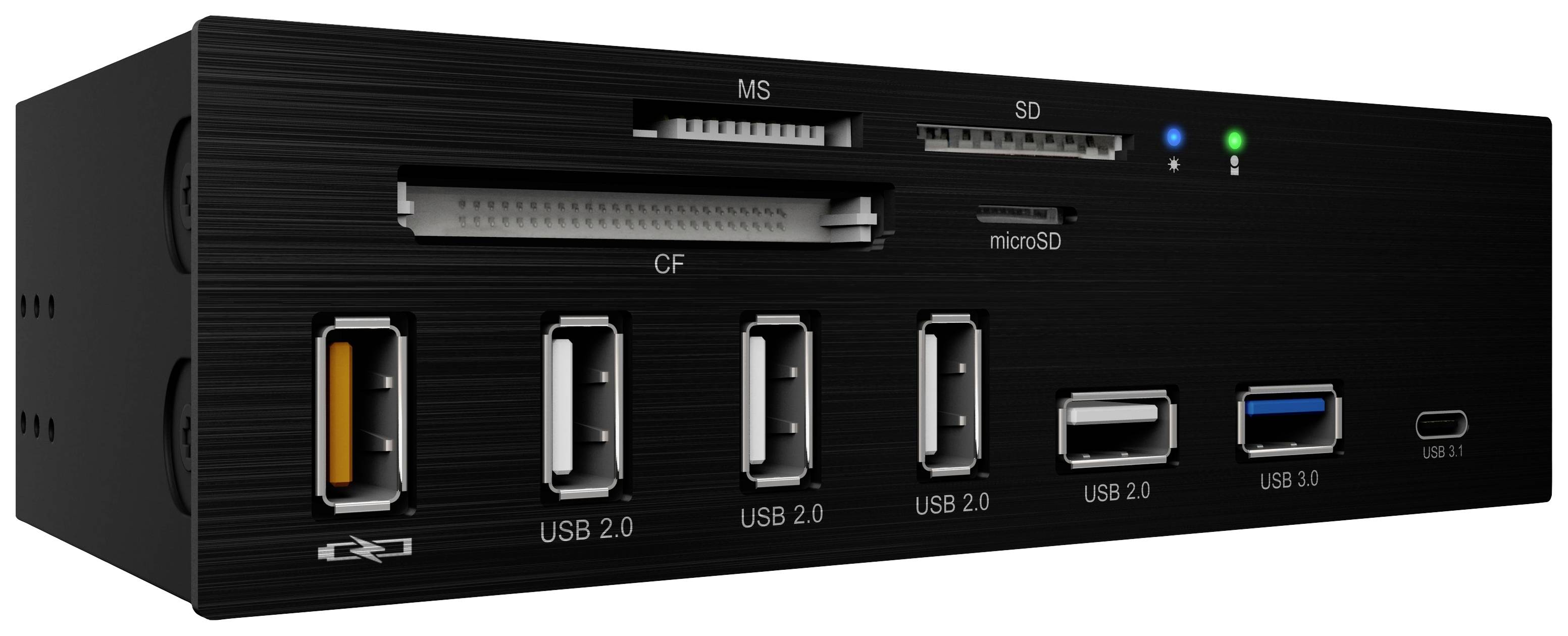 ICY BOX IB-867a Externer Speicherkartenleser microSD, SD, USB-C®, USB-A (USB 3.2 Gen 1), USB-A (USB 2.0) Schwarz