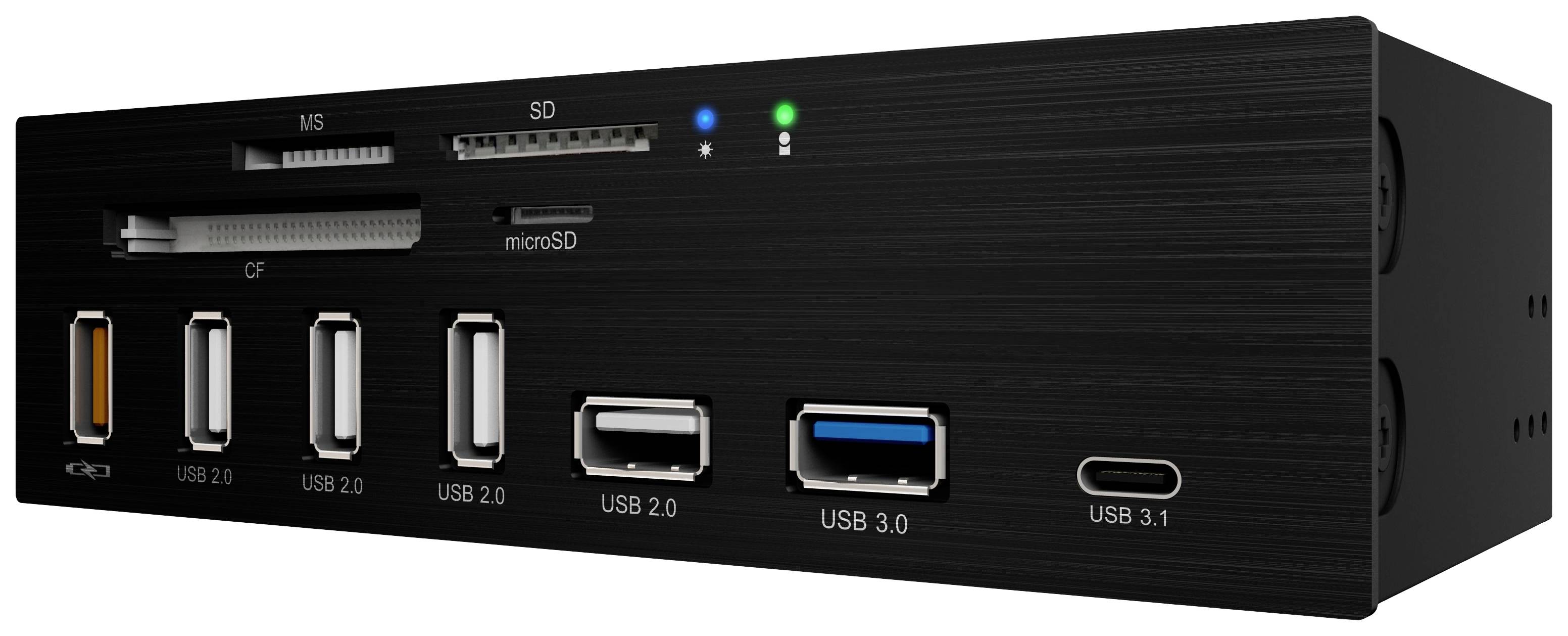 ICY BOX IB-867a Externer Speicherkartenleser microSD, SD, USB-C®, USB-A (USB 3.2 Gen 1), USB-A (USB 2.0) Schwarz