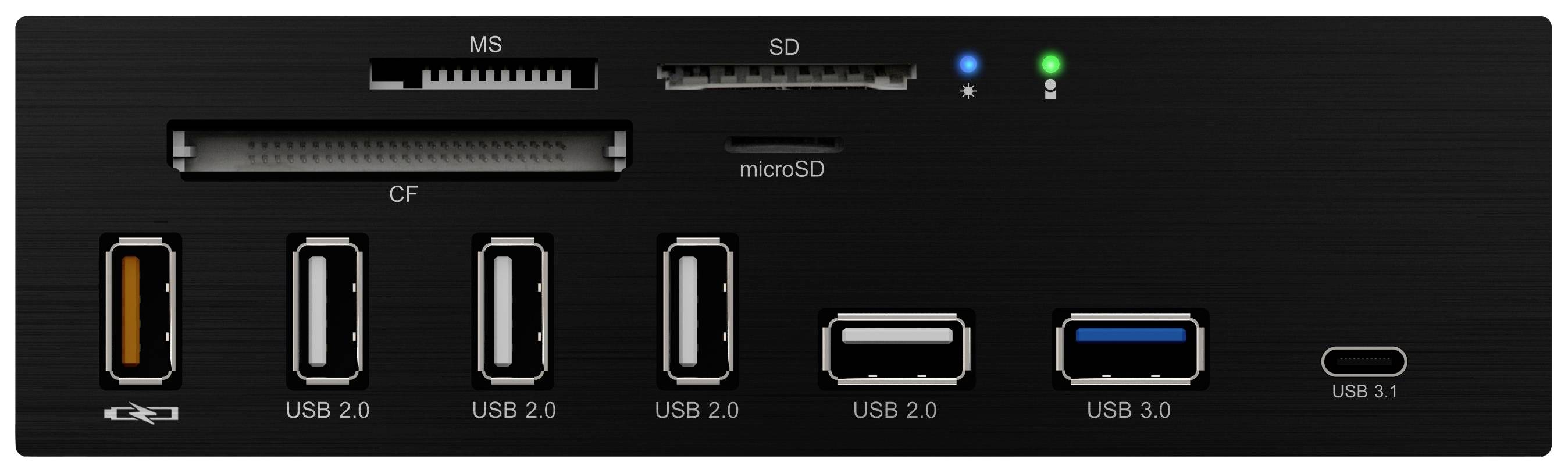 ICY BOX IB-867a Externer Speicherkartenleser microSD, SD, USB-C®, USB-A (USB 3.2 Gen 1), USB-A (USB 2.0) Schwarz
