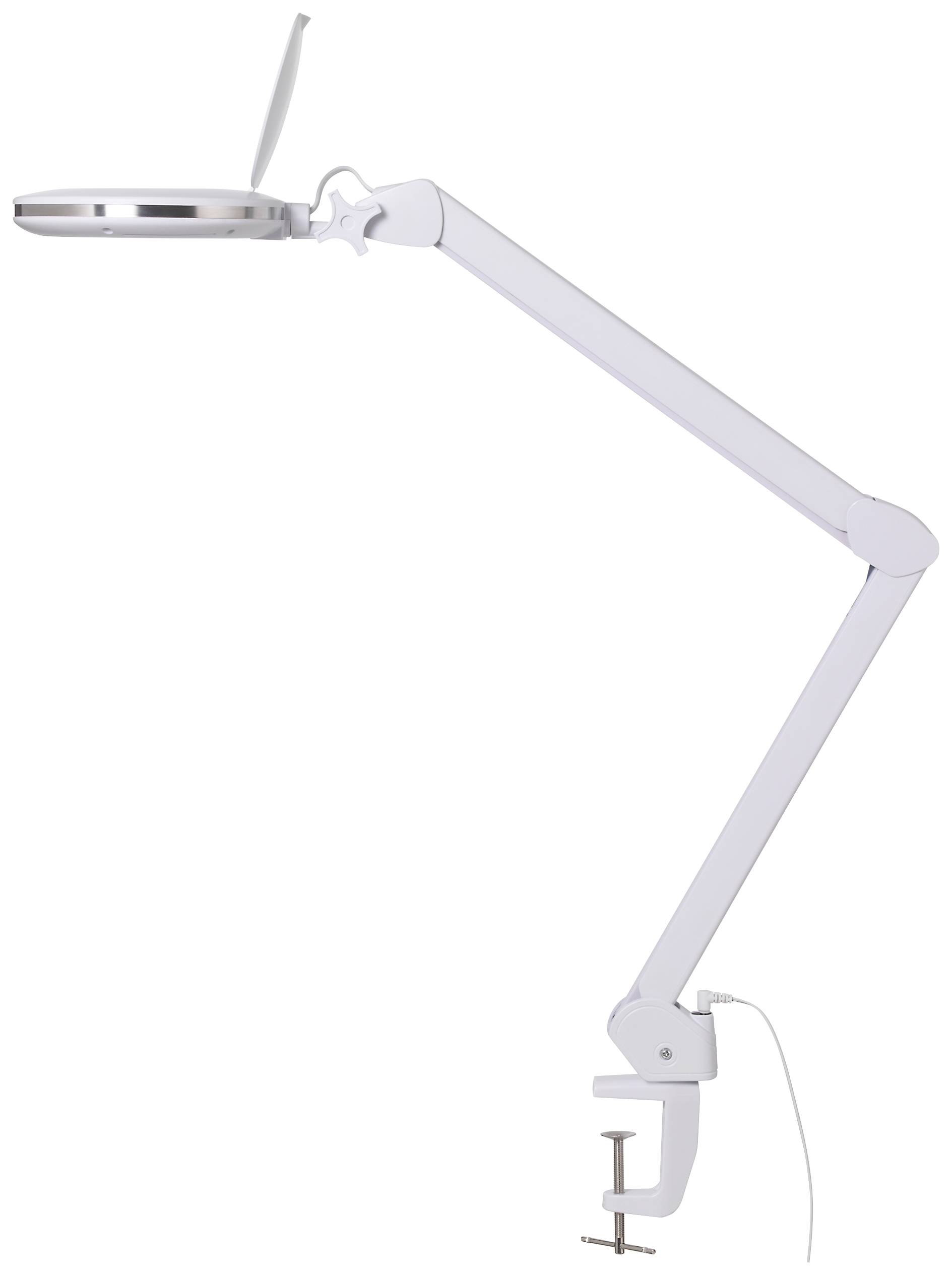 Verstellbare Lupenlampe mit Klemme, geeignet für präzise Arbeiten oder detaillierte Inspektion.
