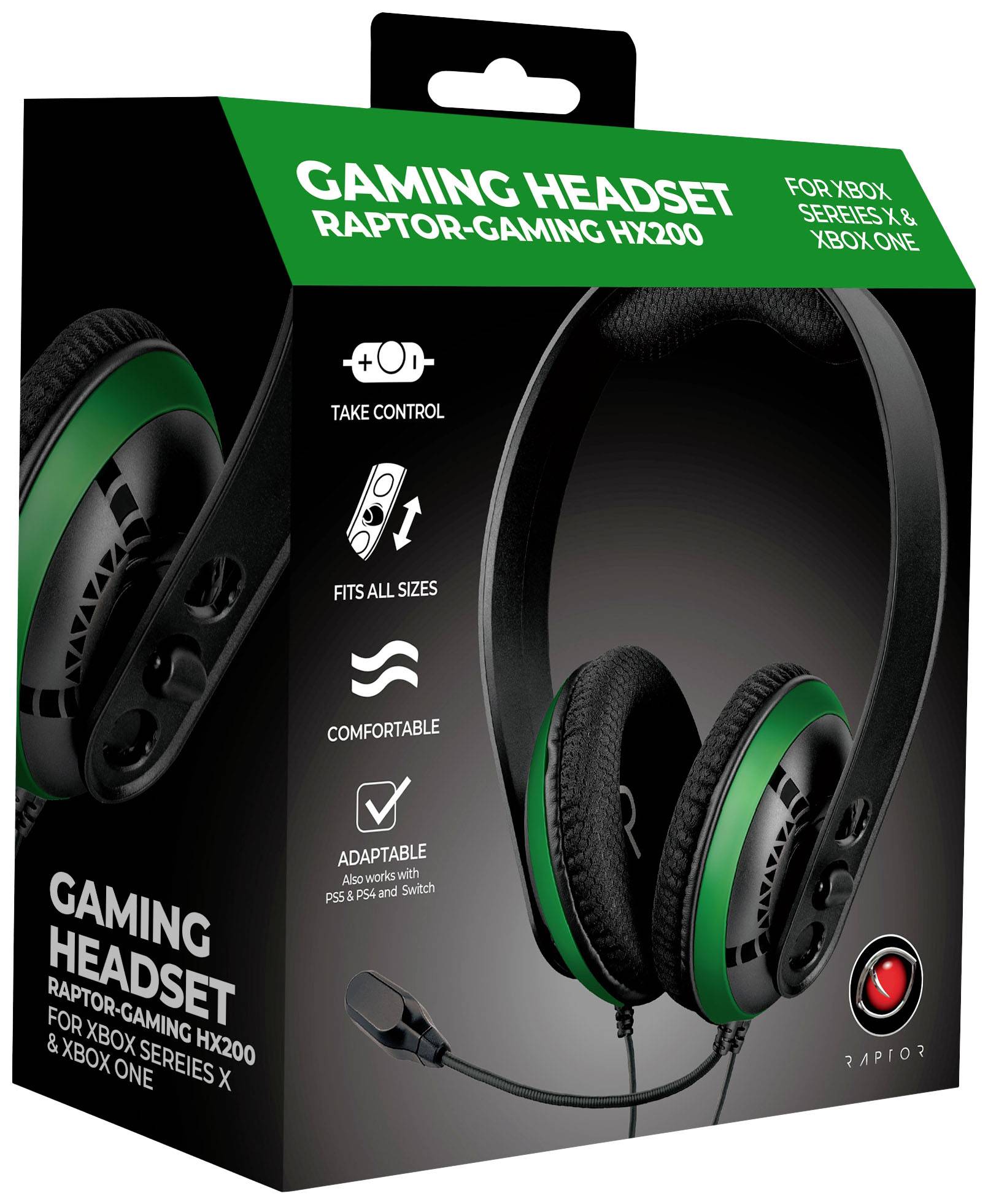 Raptor Gaming HX200 Over Ear Headset kabelgebunden Stereo Schwarz/Grün Lautstärkeregelung, Mikrofon-Stummschaltung Gaming