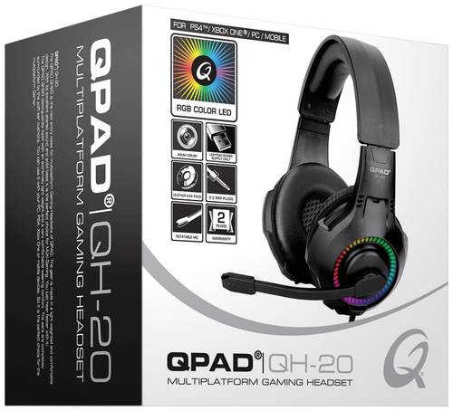 QPAD QH20 Gaming Over Ear Headset kabelgebunden Stereo Schwarz, RGB  - Onlineshop Voelkner
