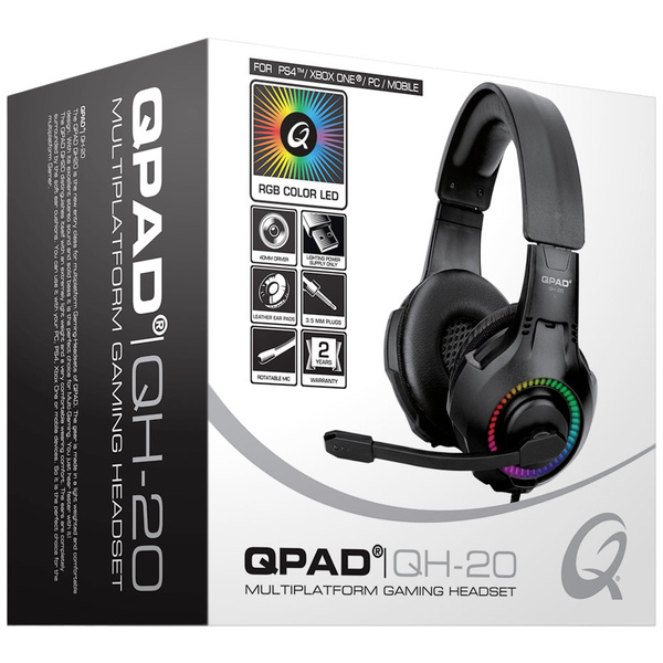QPAD QH20 Gaming Over Ear Headset kabelgebunden Stereo Schwarz, RGB