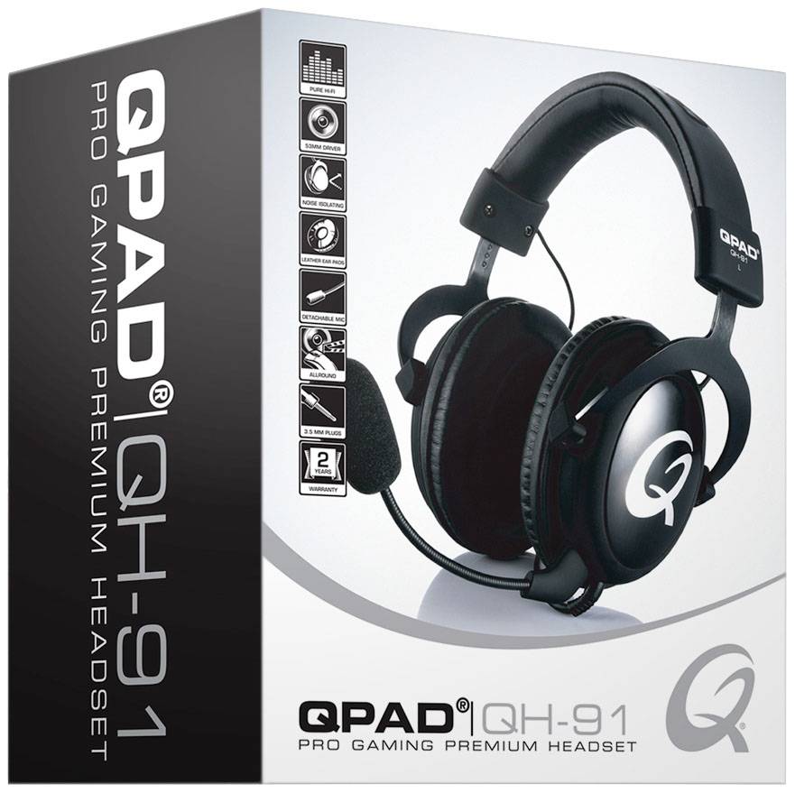 QPAD QH91 Gaming Over Ear Headset kabelgebunden Stereo Schwarz Mikrofon-Stummschaltung