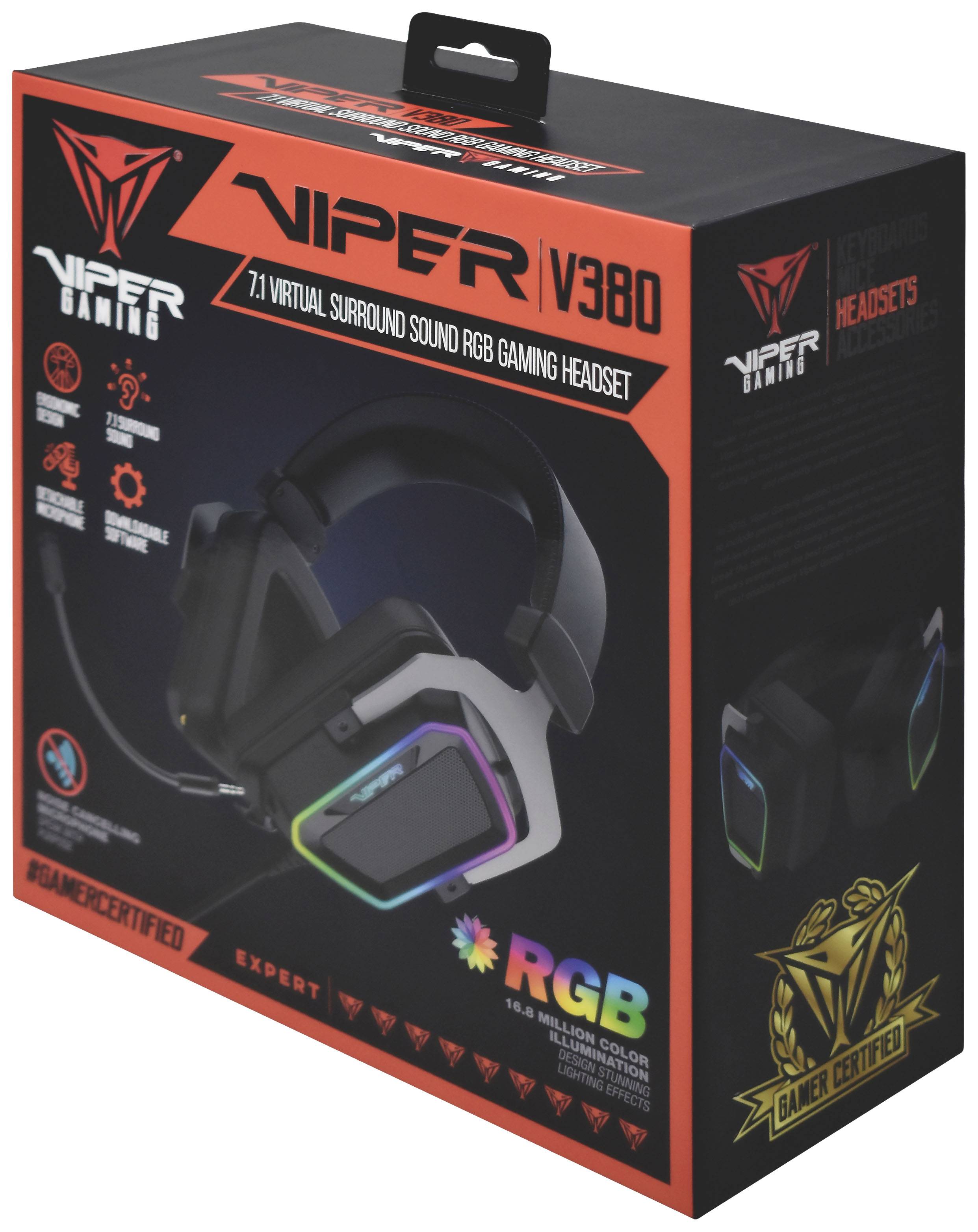 Viper PV3807UMXEK Gaming Over Ear Headset kabelgebunden 7.1 Surround Schwarz, Silber Noise Cancelling Lautstärkeregelung, Mikrofon-Stummschaltung