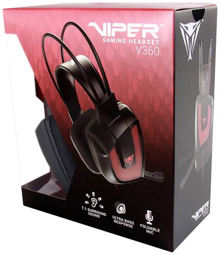 Viper PV3607UMLK Gaming Over Ear Headset kabelgebunden 7.1 Surround Schwarz, Rot Lautstärkeregelung  - Onlineshop Voelkner