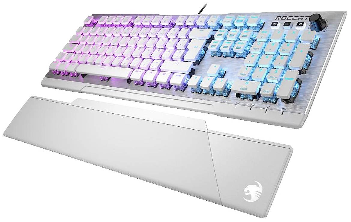 Roccat Vulcan 122 AIMO USB Gaming-Tastatur Deutsch, QWERTZ Weiß Beleuchtet, Handballenauflage, Integrierter Profilspeicher, Rutschfest