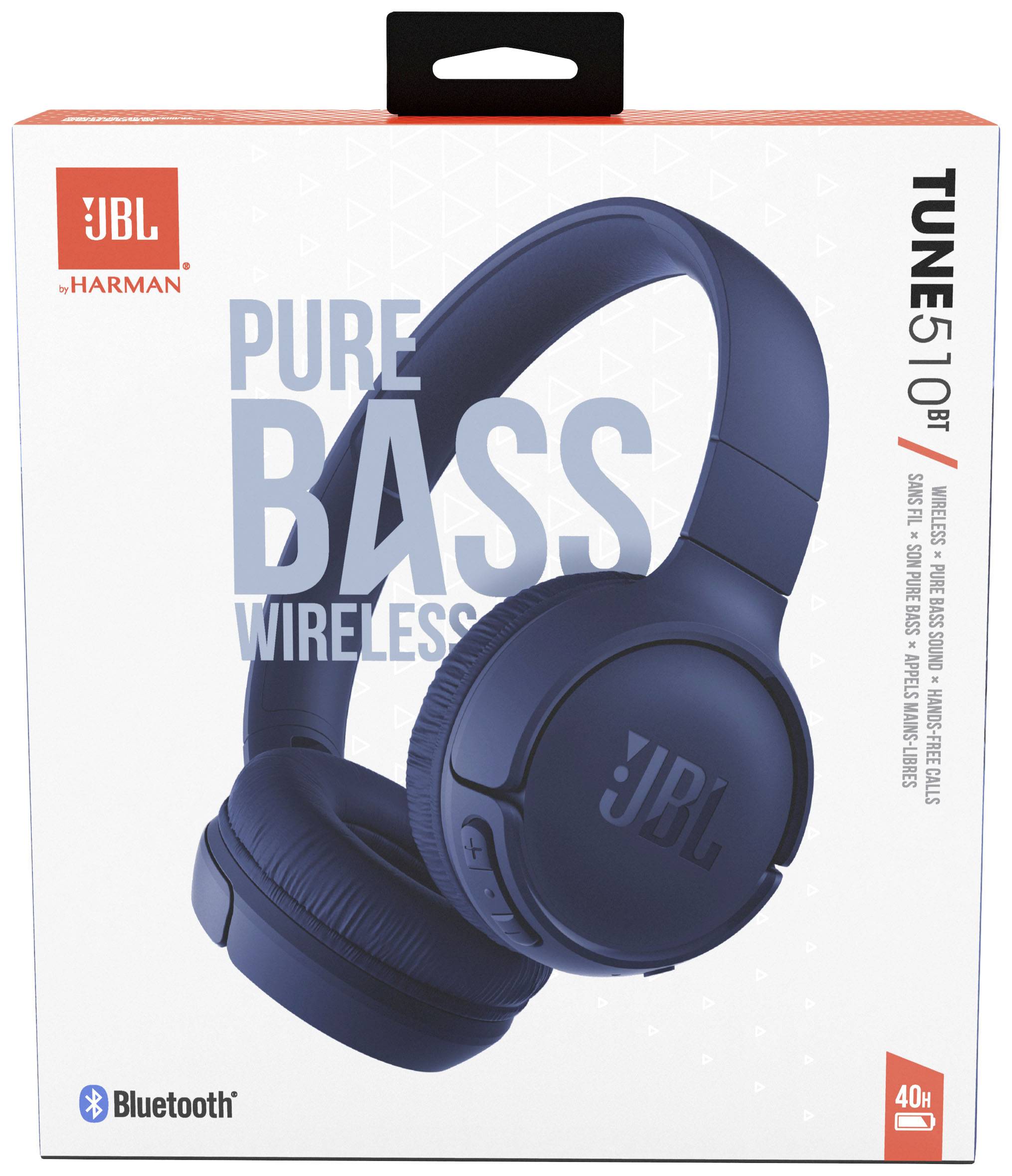JBL Tune 510BT On Ear Kopfhörer Bluetooth® Blau Headset, Faltbar, Batterieladeanzeige, Mikrofon-Stummschaltung