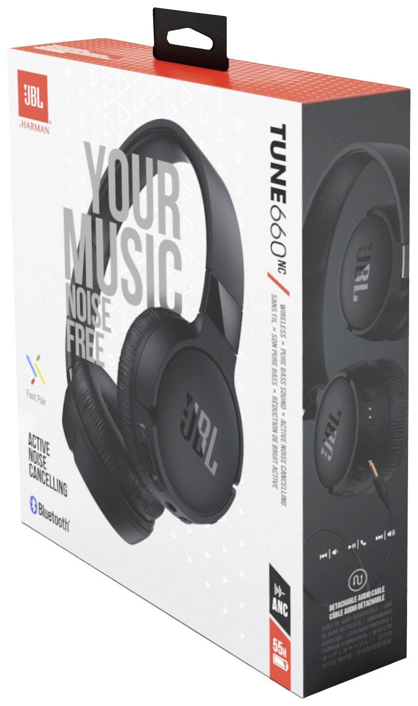 JBL Tune 660 NC On Ear Kopfhörer Bluetooth® Schwarz Noise Cancelling Headset, Faltbar, Mikrofon-Stummschaltung