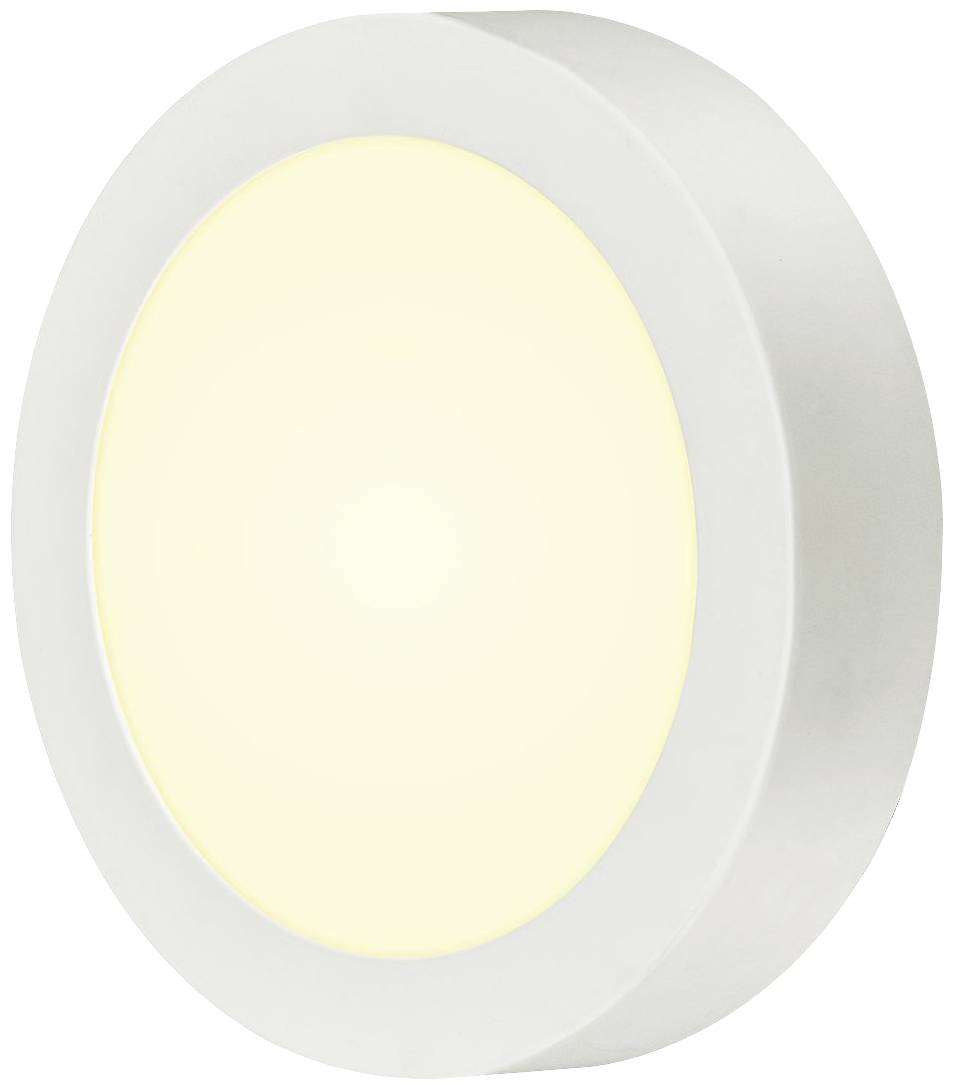 Runde, weiße LED-Deckenleuchte mit warmem gelbem Licht, einfaches und modernes Design.