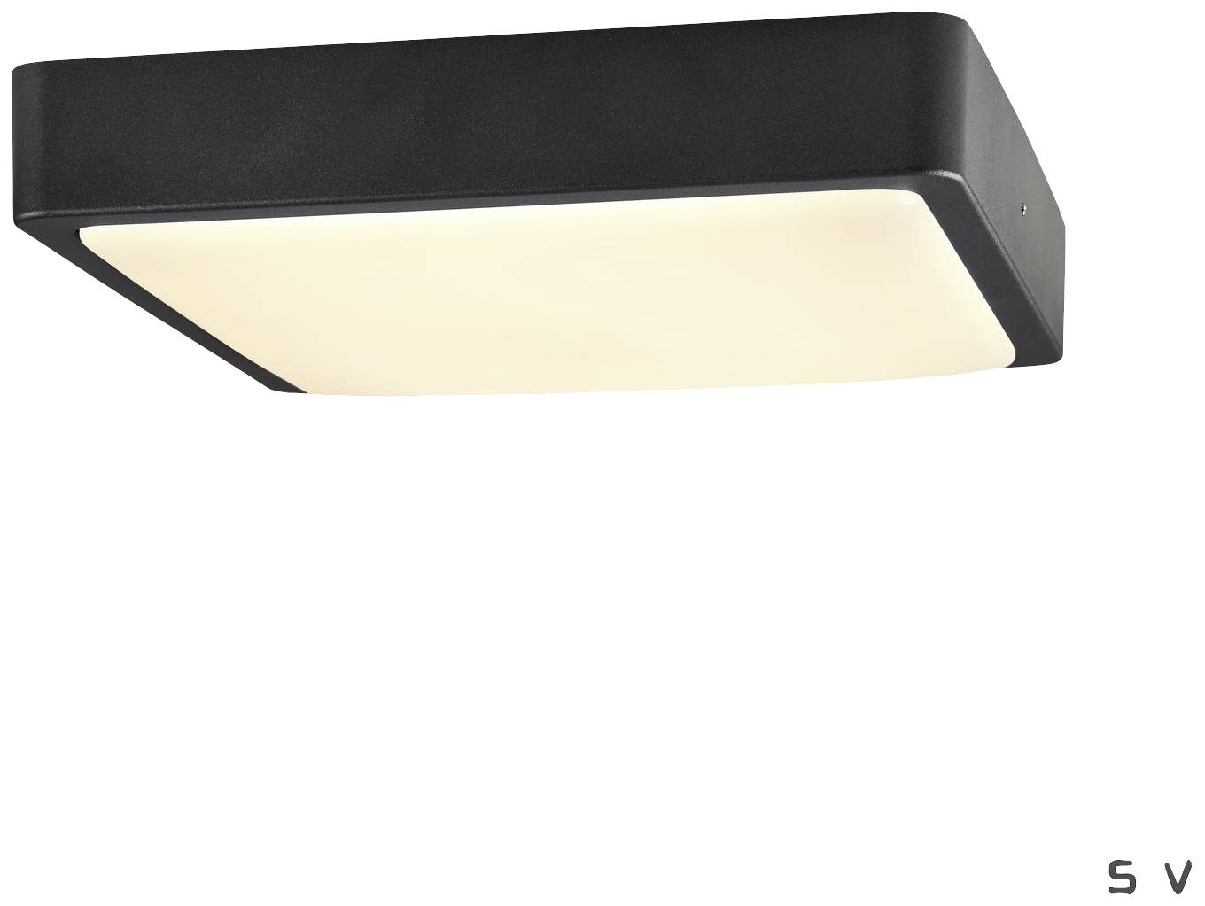 Ein rechteckiges, schwarzes Deckenlicht leuchtet mit weichem, warmem Licht. Es ist einfach und modern gestaltet.