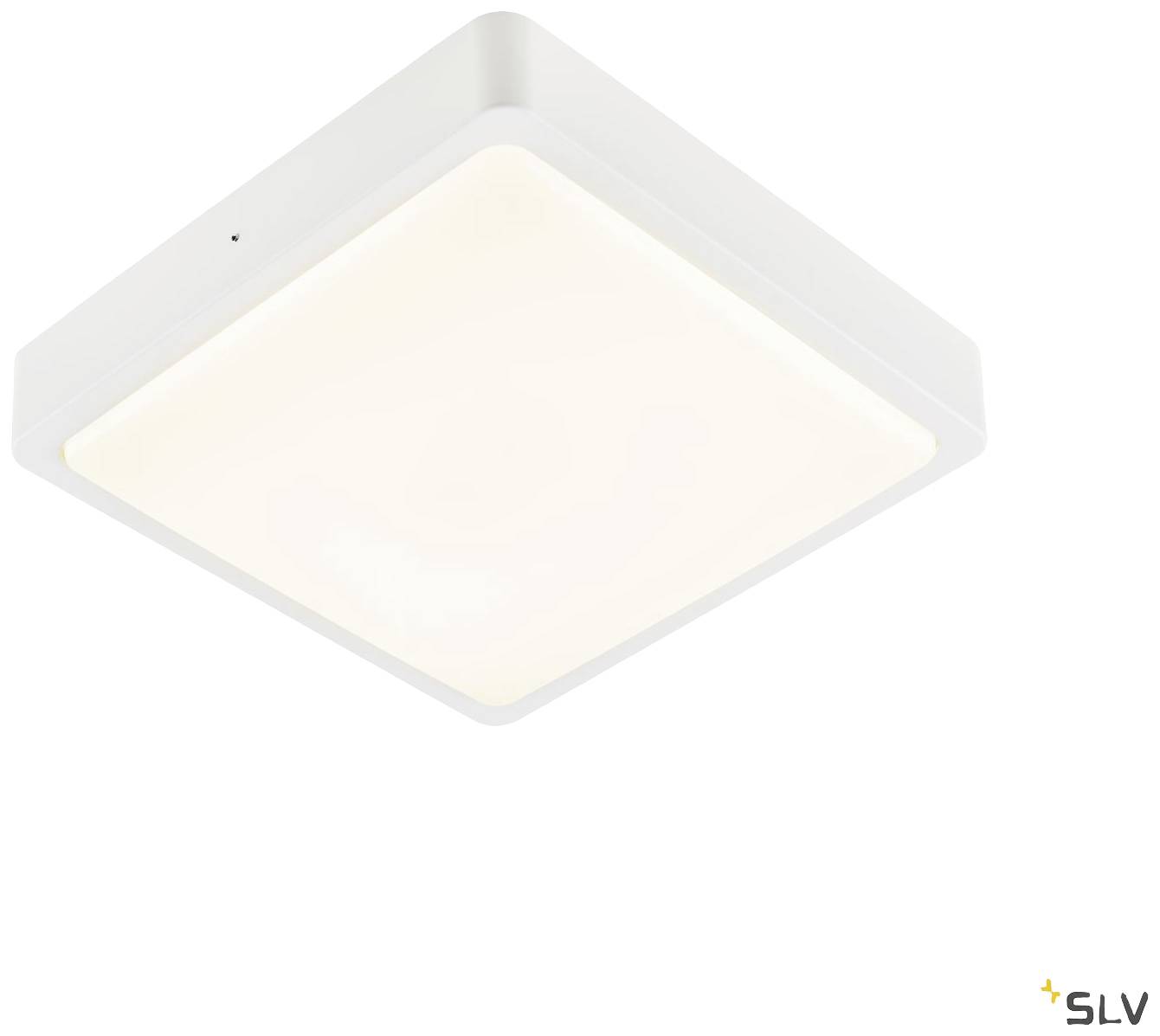 Weiße, quadratische Deckenleuchte mit weichem, diffusem Licht. Geeignet für moderne Innenräume, sorgt für gleichmäßige Beleuchtung.