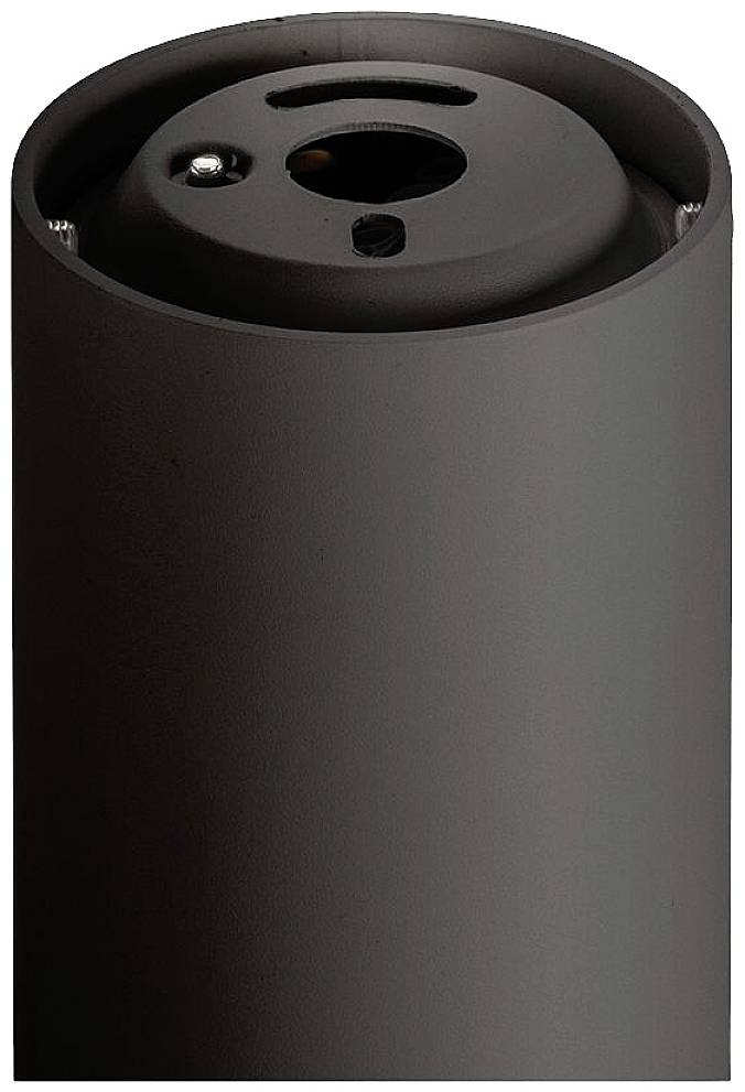 Schwarzes zylindrisches Objekt, möglicherweise Teil einer technischen Maschine oder Vorrichtung, mit Öffnungen an der Oberseite.