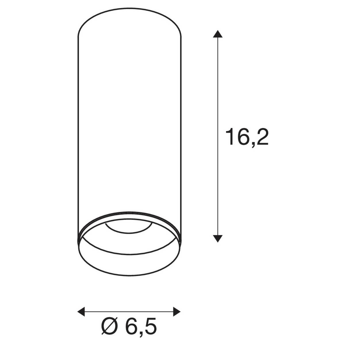 Zylinderförmige Lampe mit den Maßen Höhe: 16,2 cm und Durchmesser: 6,5 cm.