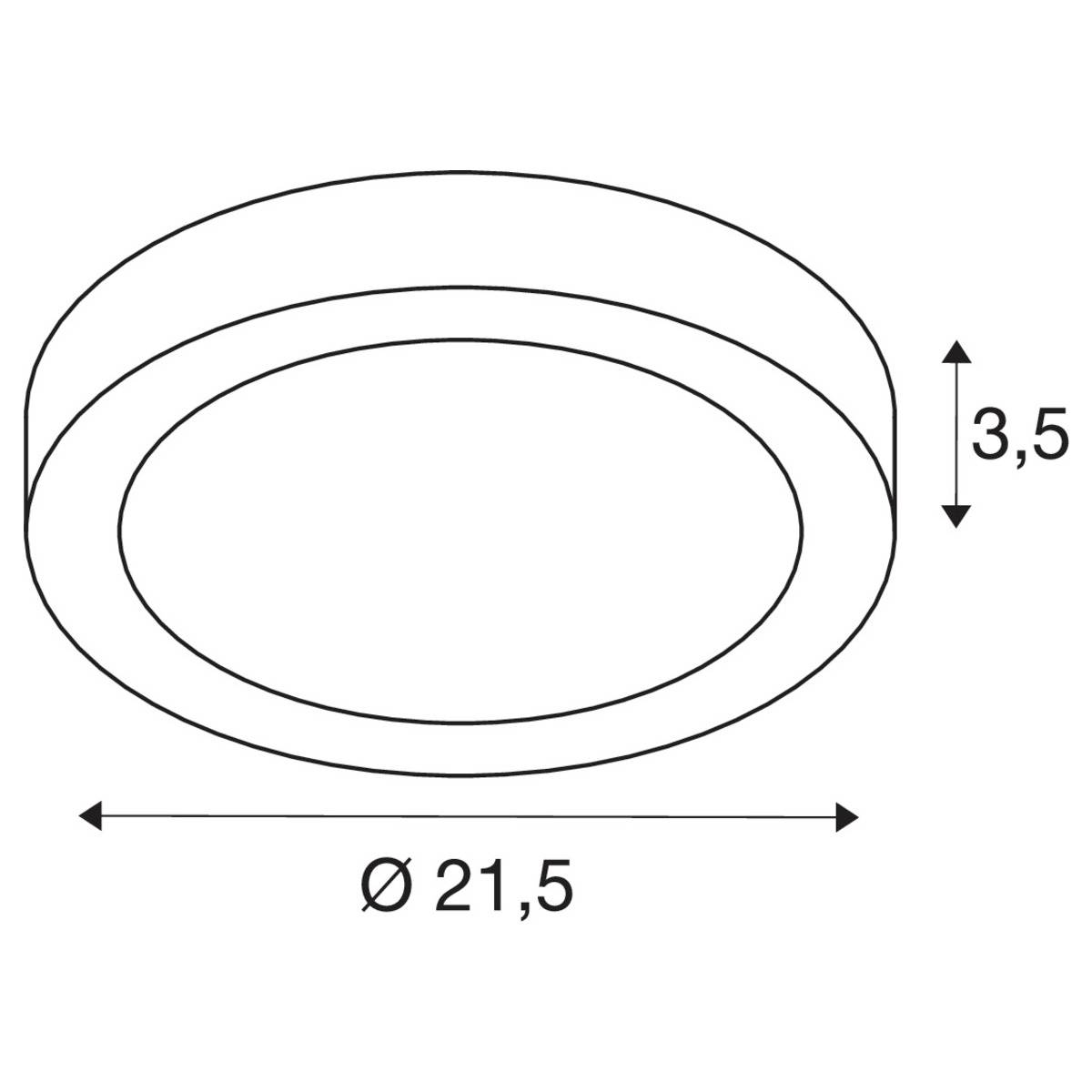 LED-Einbauleuchte, rund, Maße: Durchmesser 21,5 cm, Höhe 3,5 cm.