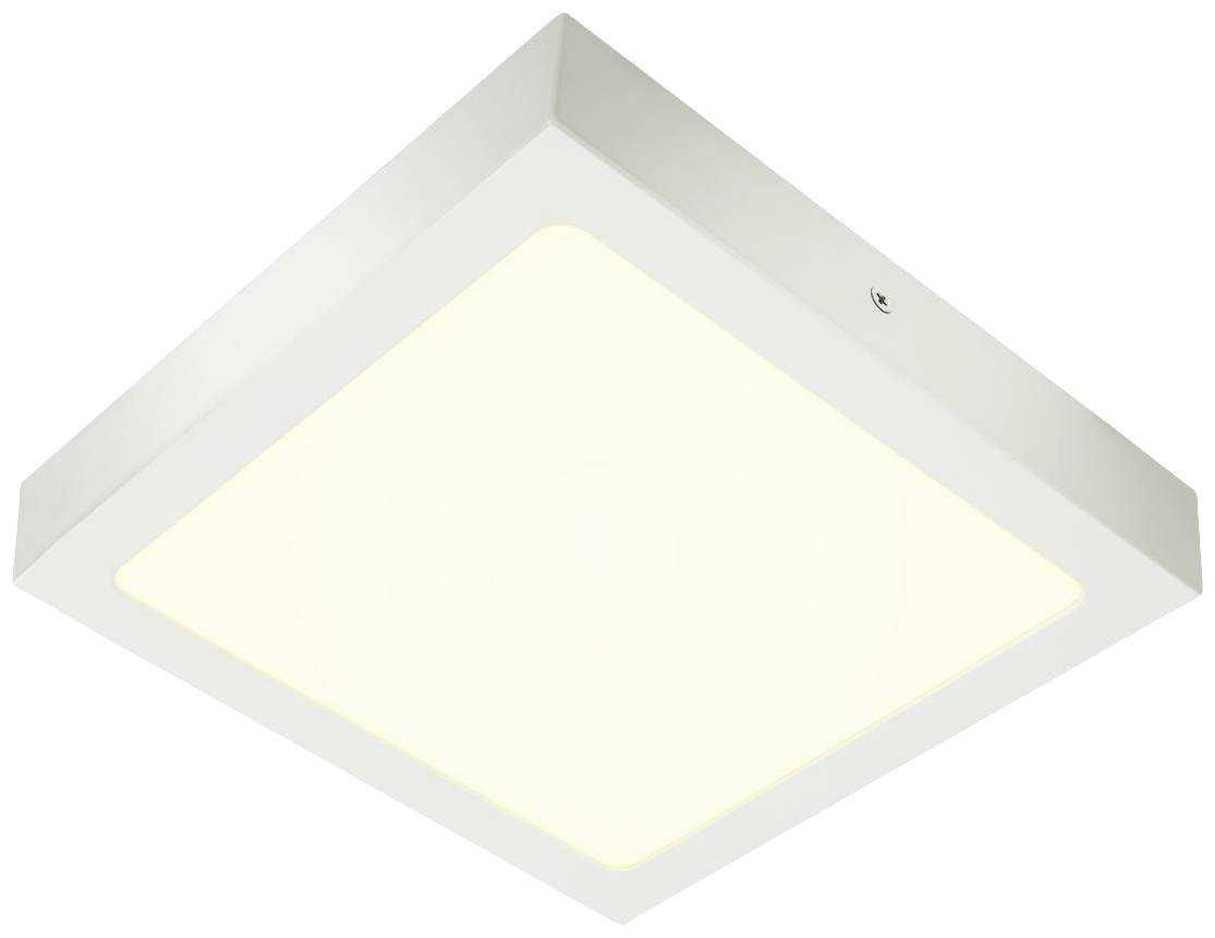 Quadratische Deckenleuchte mit weißem Rahmen und diffuser Lichtplatte. Eignet sich für moderne Innenräume.