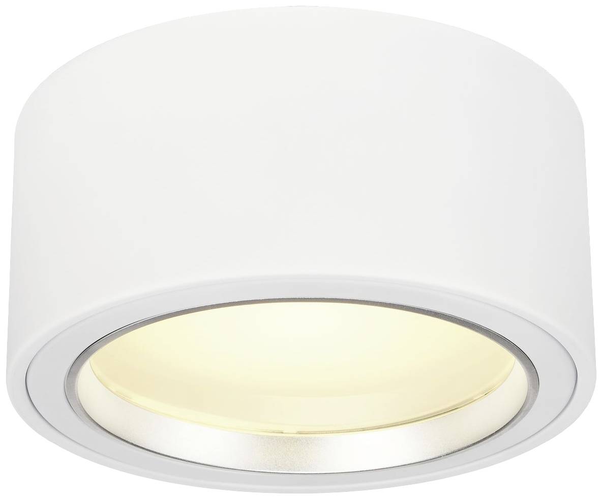 Eine runde, weiße Deckenleuchte mit integriertem LED-Licht, das warmes Licht abstrahlt.