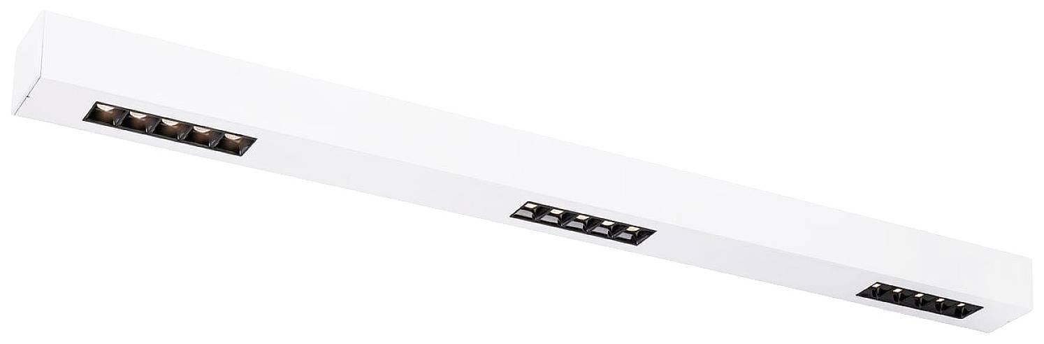Längliche, weiße LED-Deckenleuchte mit mehreren rechteckigen Lichtquellen, geeignet für moderne Innenräume.