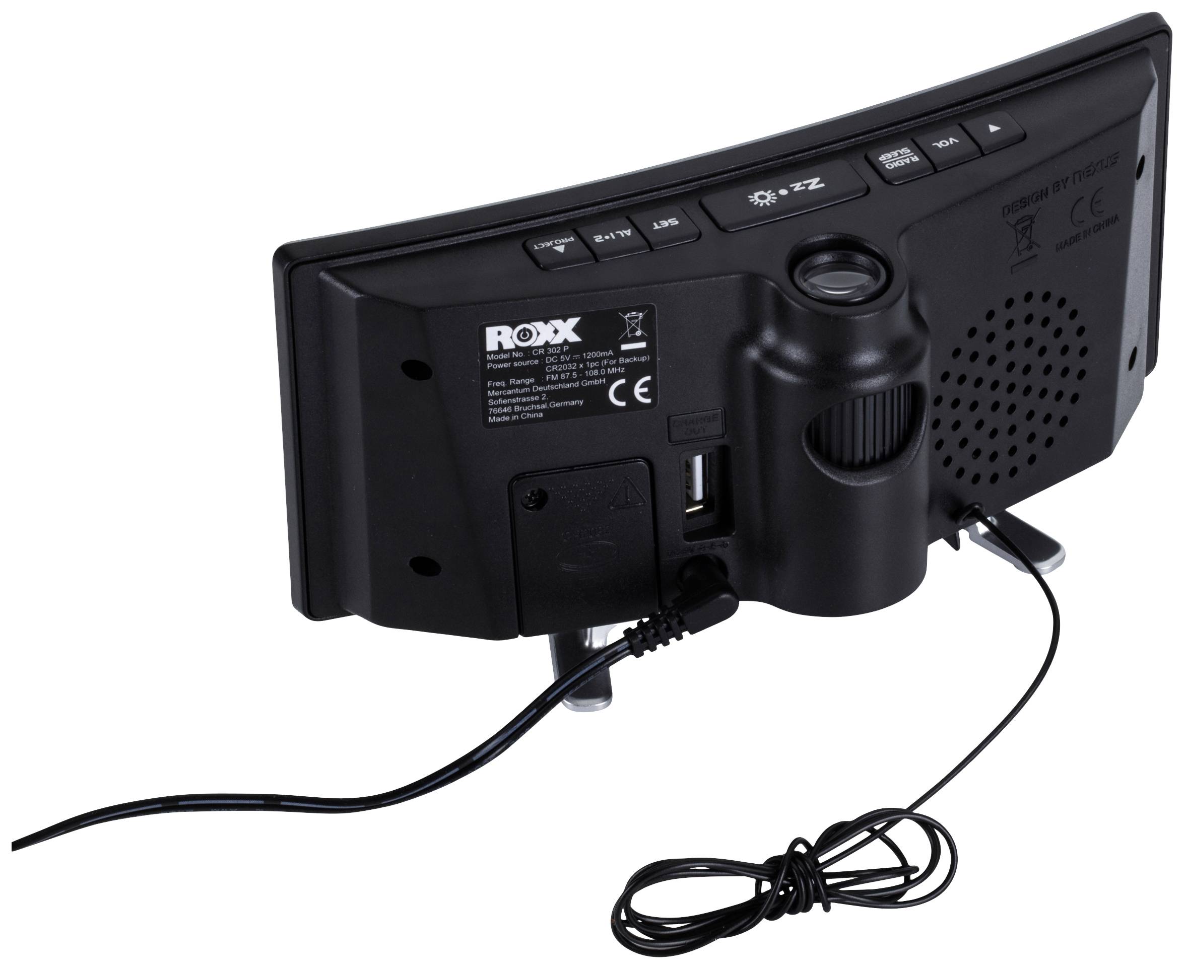Roxx CR 302P Radiowecker UKW USB Akku-Ladefunktion, Weckfunktion Schwarz
