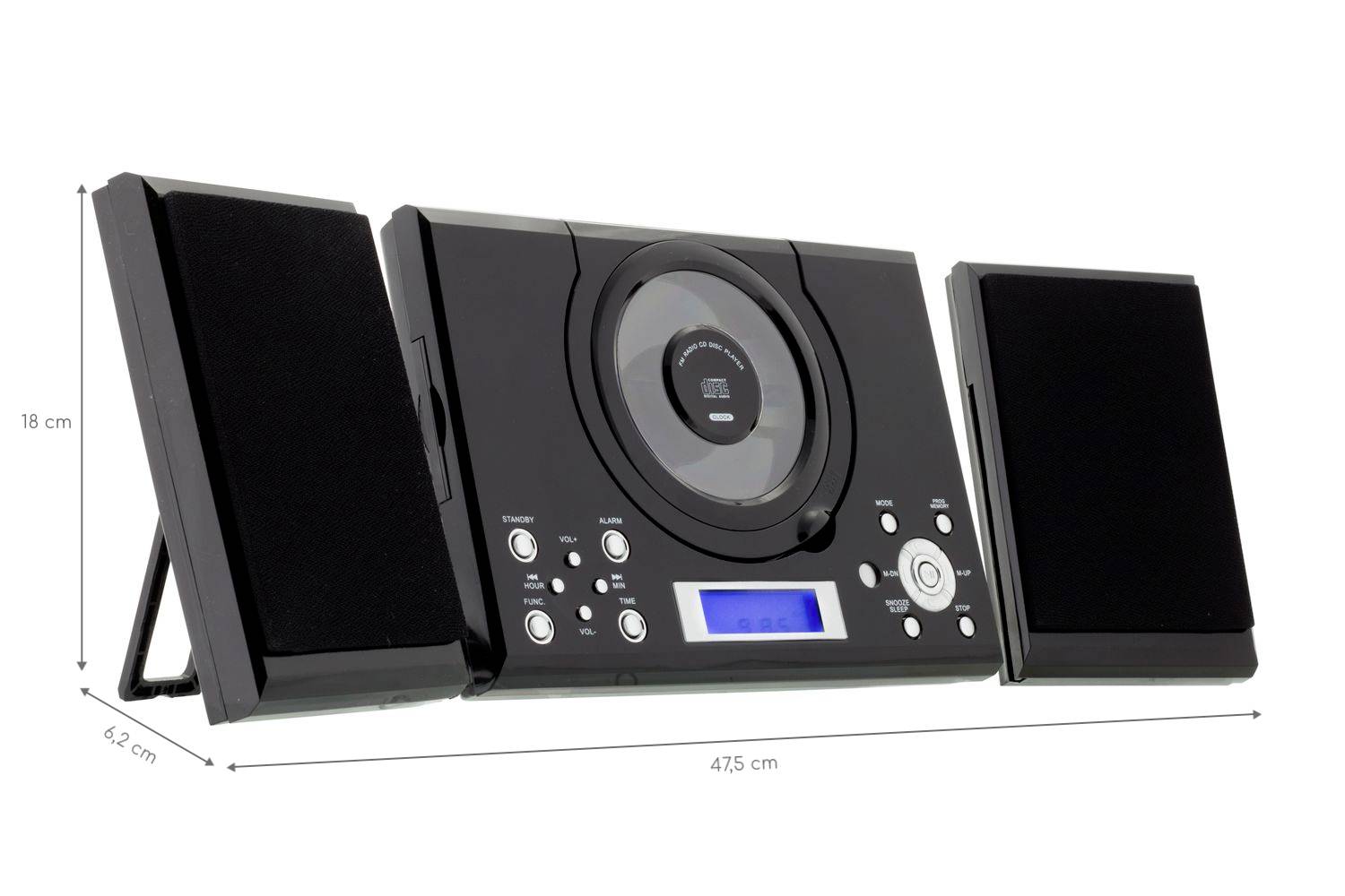 Roxx MC 201 Stereoanlage AUX, CD, UKW, Inkl. Fernbedienung, Inkl. Lautsprecherbox, Weckfunktion Schwarz