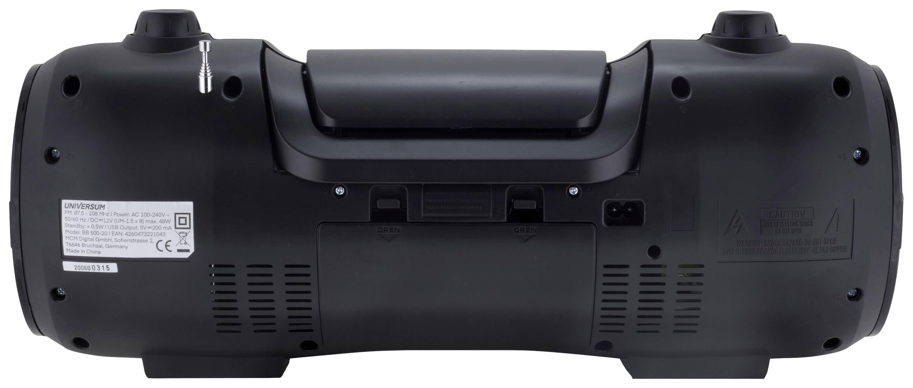 UNIVERSUM BB 500-20 Ghettoblaster UKW AUX, Bluetooth®, CD, SD, USB Inkl. Fernbedienung, Stimmungslicht Schwarz