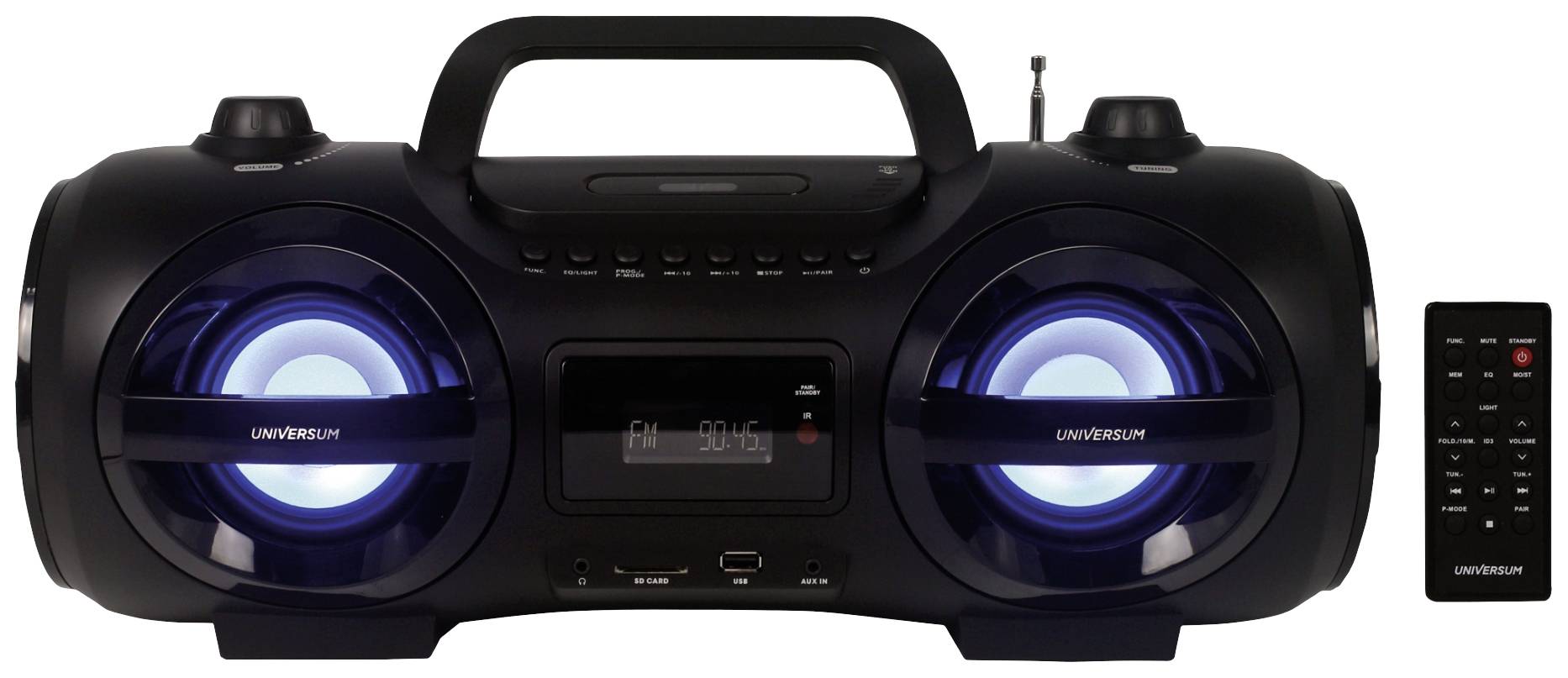 UNIVERSUM BB 500-20 Ghettoblaster UKW AUX, Bluetooth®, CD, SD, USB Inkl. Fernbedienung, Stimmungslicht Schwarz