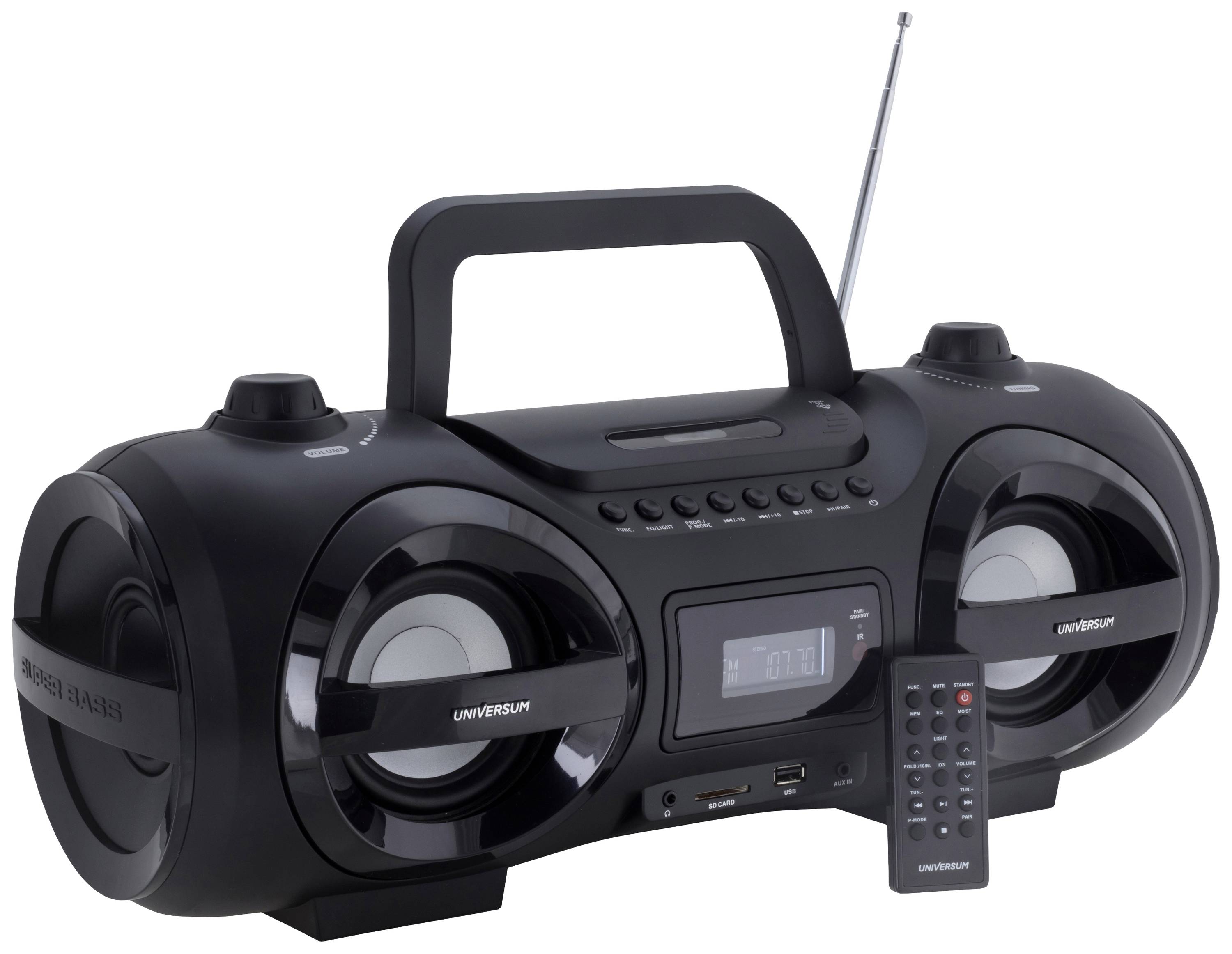 UNIVERSUM BB 500-20 Ghettoblaster UKW AUX, Bluetooth®, CD, SD, USB Inkl. Fernbedienung, Stimmungslicht Schwarz